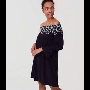 Loft Navy Lace Off the Shoulder Dress